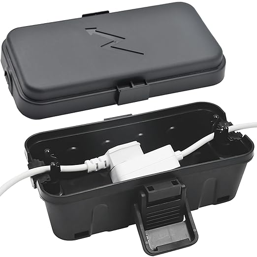 Hrensaw Small Weatherproof Electrical Connection Box(Inner 5.5 x 3 x 2.2inch),Outdoor Electrical Box,Waterproof Extension Cord Covers for Plug, Extension Cables, Holiday Lights,Black