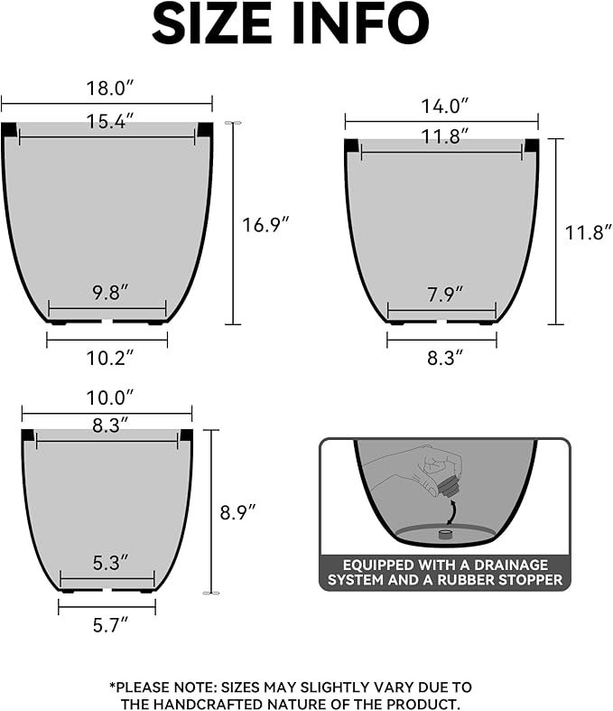 Kante Round Concrete Planter Set of 3, Large Outdoor Indoor Plant Pots with Drainage Hole, 10/14/18-Inch Diameter Flower Pots for Patio, Garden and Home, Antique Bronze