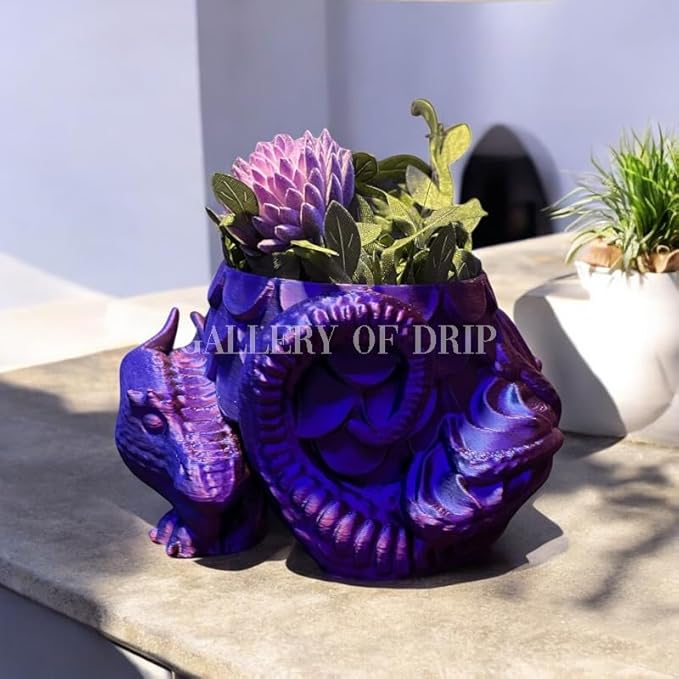 Sleeping Dragon Planter Vase - Gardening and Plant Lover Gifts | Witchy and Cottagecore Home Decor Piece for Succulents or Zen Garden | Medieval Boho Flower Pot with Drainage Holes (Purple Silk)