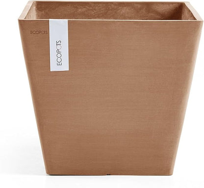 Ecopots Rotterdam Durable Modern Square Indoor/Outdoor Recycled-Based Composite Flower Planter, Terracotta Color, 8"