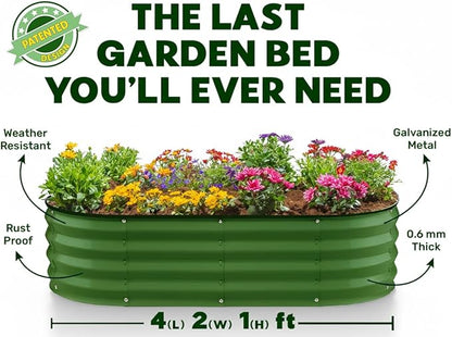 Plant & Plot Galvanized Raised Garden Beds Outdoor // 4×2×1 ft (2-Pack) Planter Raised Beds for Gardening, Vegetables, Flowers // Large Metal Garden Box // Patented Tool-Free Design (Olive Green)
