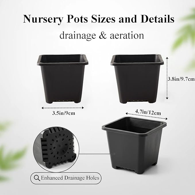50 Packs Square Nursery Pots for Plants 4.7 Inch Succulent Plant Pots Set Plastic Seedling Starting Pots with Drainage Holes Nursery Pots Variety Pack Flower pots Planter Seed Starter, Black