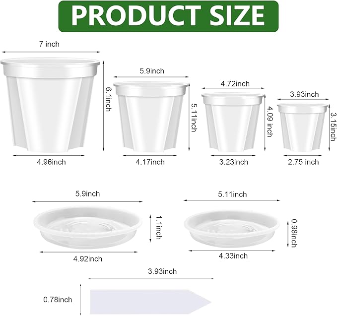 Clear Nursery Pots for Plants with Drainage Holes, 4/5/6/7 Inch Transparent Plastic Plant Pots, 8 Pack Reusable Garden Seed Starter Pots with Trays and 10 Plant Labels for Succulents, Herbs, Cactus