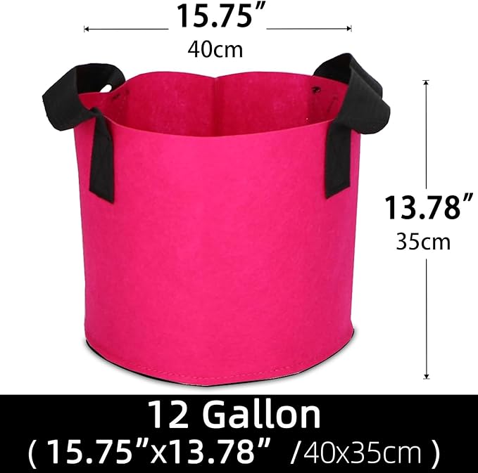 Grow Bags,Growing Pot Bags Garden Grow Bag Indoor Outdoor Fabric Aeration Plant Pot Container Flower Vegetable Pouch (Rose Red,12Gallon)