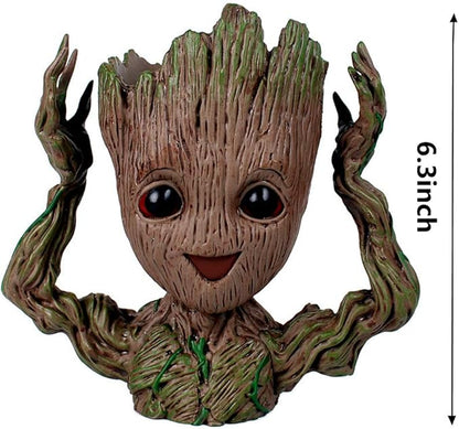 6" Cute Baby Groot Planter Pot, Smile Face Planters Head for Indoor Plant or Funny Pen Holder Flower Pot with Drainage Hole for a Tiny Succulents Plants Home Office Decor Gift Idea