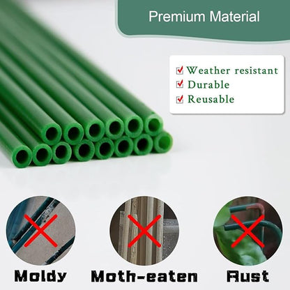 Plant Stakes,Adjustable Length Support Stake Orchid Stick with Ring Buckles Garden Pole for Potted Tomato Rose Amaryllis Beans Vegetables Comes with 40-inch Ties (Green, 17inch&12inch)
