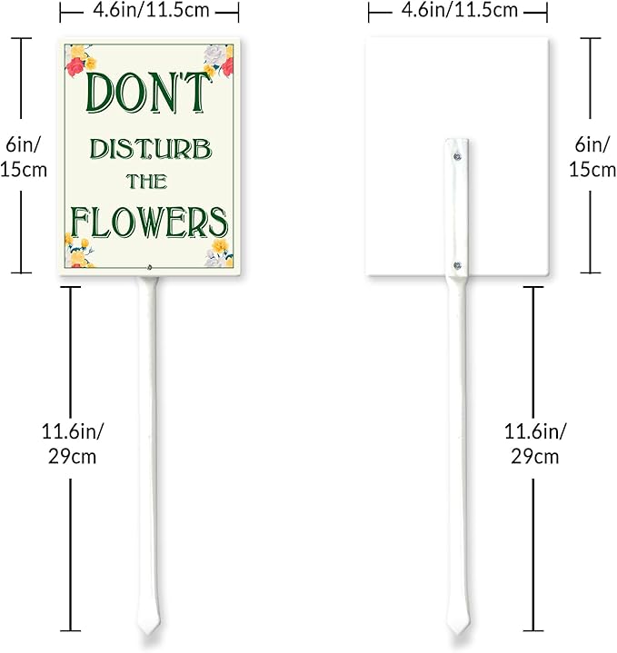 Garden Sign With Stake Don't Disturb The Flowers Aluminium Sign 6X4.6Inch Wildflower Sign Decorative Flower Sign Outdoor Garden Signs Yard Grass Lawn Art And 11.6" Stake Kit