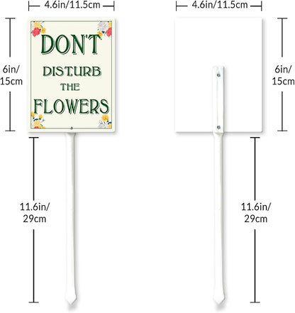 Garden Sign With Stake Don't Disturb The Flowers Aluminium Sign 6X4.6Inch Wildflower Sign Decorative Flower Sign Outdoor Garden Signs Yard Grass Lawn Art And 11.6" Stake Kit