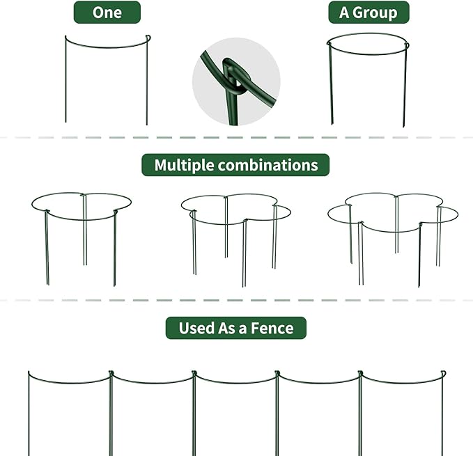 12 Pack Plant Support Stakes,4mm Thick Metal Peony Support,Plant Cage with Twist Ties and Plant Labels,15.7 Inch Plant Supports for Outdoor and Indoor Plants Peony,Tomato,Hydrangea,Rose,Vine