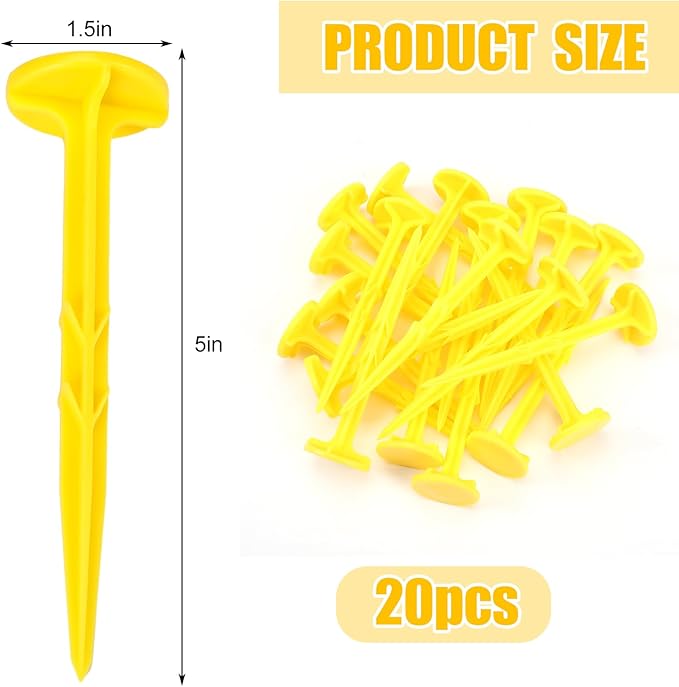 Nuanchu 20 Pcs 5 Inch Low Profile Survey Stakes Hi-vis Garden Property Line Marker Stakes for Lawn Edges, Patios, Gardens, Paver Landscape Fabric Tarps Weed Barriers (Yellow,5 x 1.5 Inches)