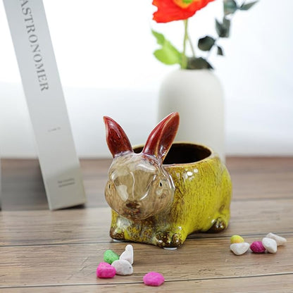 WAIT FLY Cute Animal Ceramic Flower Pot Succulent Planter-Rabbit