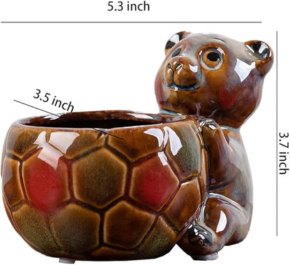 WAIT FLY Cute Animal Ceramic Flower Pot Succulent Planter-Bear