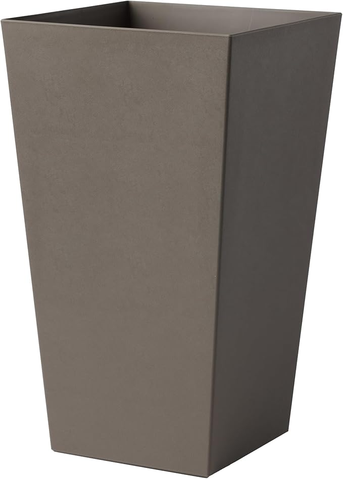 Bloem Finley 20" Tall Square Peppercorn Plastic Resin Planter with Drainage Holes for Indoor and Outdoor Gardening