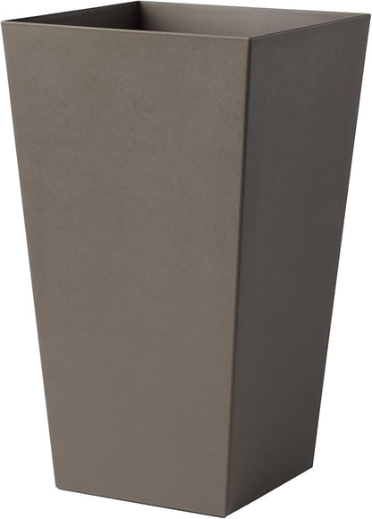 Bloem Finley 20" Tall Square Peppercorn Plastic Resin Planter with Drainage Holes for Indoor and Outdoor Gardening