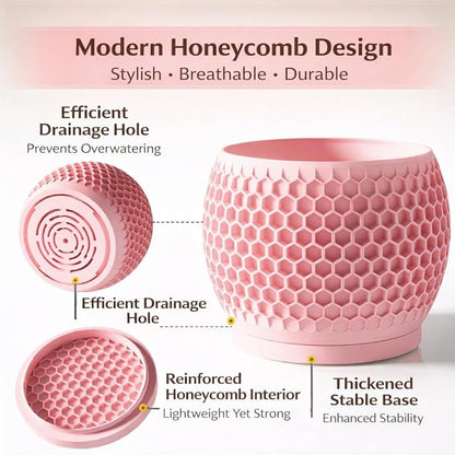 Plant Pots, Modern 3D Printed Honeycomb Planters for Indoor Plants, 4.7/6/8 Inch Cherry Pink Decorative Flower Pot for Office Desktop, Bookshelf & Home Decor, Lightweight & Durable.