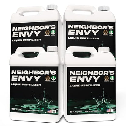 PetraMax Neighbor’s Envy Grass Fertilizer for Lawn & Garden, 4 Gallon Covers up to 64,000 sq.ft. 7-in-1 Liquid Lawn Fertilizer Concentrate for Deep Green Turf - Includes Nitrogen/Iron/Humic/Sea Kelp
