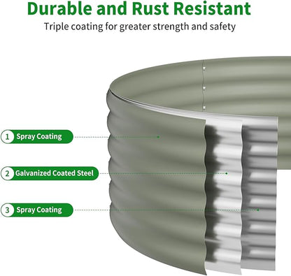 DDK Galvanized Raised Garden Bed, Round Outdoor Planter Bed, 4x4x1.5ft Metal Planter Box for Gardening and Planting,2Pack,LG