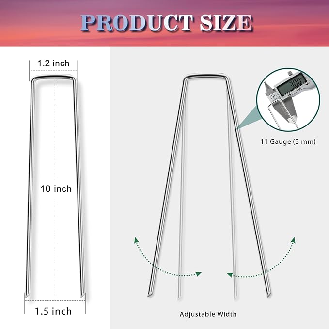 Gtongoko 50 Pack 10 Inch Galvanized Landscape Staples Garden Plant Cover Stakes 11 Gauge SOD Staples Ground Fence Stakes for Landscaping Securing Weed Barrier Fabric, Christmas Decorations
