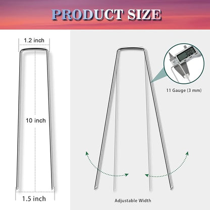 Gtongoko 50 Pack 10 Inch Galvanized Landscape Staples Garden Plant Cover Stakes 11 Gauge SOD Staples Ground Fence Stakes for Landscaping Securing Weed Barrier Fabric, Christmas Decorations