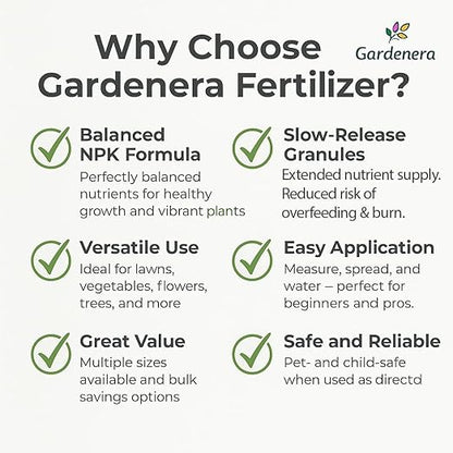 Gardenera 13-13-13 Slow Release Granular Fertilizer – All Purpose Plant Food 13 13 13 for Outdoor Grass, Vegetables, Roses, Flowers, Shrubs, Trees. Lawns, Gardens, Potted Plants (5 Quarts)