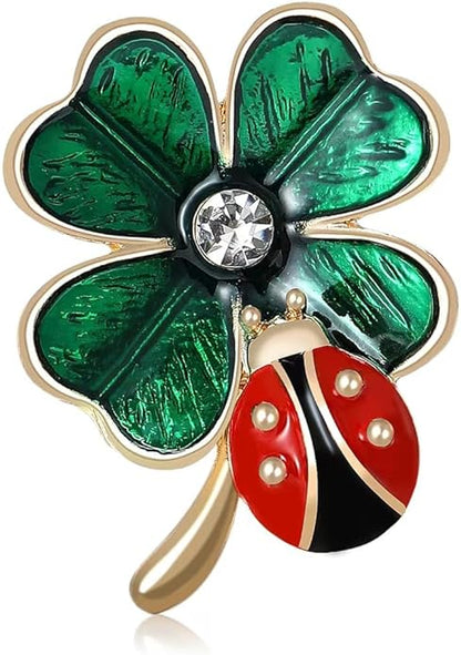 St.Patrick's Day Brooches for Women Dainty Crystal Four Leaf Lapel Pin Shamrock Hat Brooch Pins Irish Enamel Brooches Irish Holiday Costume Accessory Jewelry