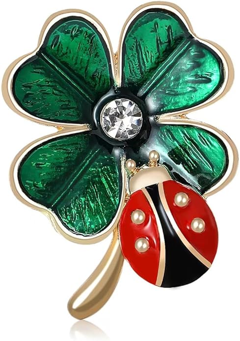St.Patrick's Day Brooches for Women Dainty Crystal Four Leaf Lapel Pin Shamrock Hat Brooch Pins Irish Enamel Brooches Irish Holiday Costume Accessory Jewelry
