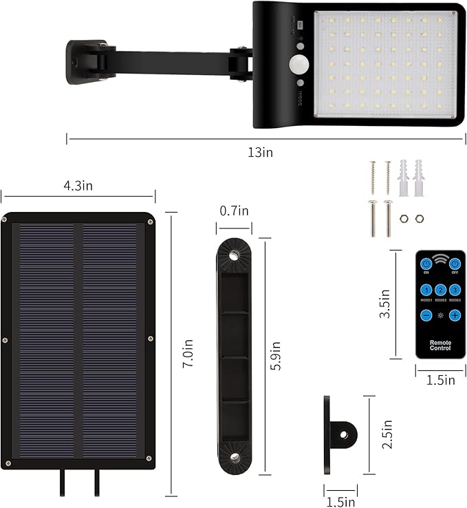 Aqonsie Solar Lights Outdoor with Remote, 180° Adjustable 56LED Solar Flood Light, Outside Security Motion Sensor Lights Outdoor with 3 Lighting Modes for Backyard,Gutter,Garden,Front Door 4 Pack