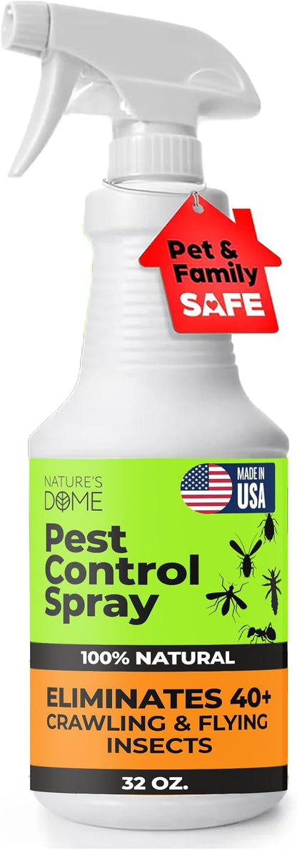 Nature's Dome Eco-Friendly Pest Control Spray – Ant, Roach, Spider, Fly, Flea and Insect Control with Natural Essential Oils – Fast-Acting, Child & Pet Safe for Indoor & Outdoor Use (32 OZ)