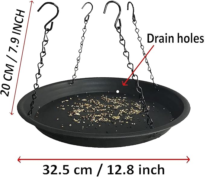 12.8" Platform Bird Feeder,Large Hanging Tray Squirrel Feeder,Wild Bird Seed Catcher Tray,Bird Viewing,for Attracting Birds Outdoors,Yard Garden,Backyard Decoration,Gift Ideas for Bird Lovers, Black