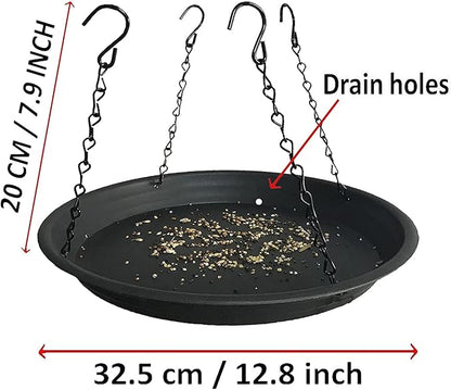 12.8" Platform Bird Feeder,Large Hanging Tray Squirrel Feeder,Wild Bird Seed Catcher Tray,Bird Viewing,for Attracting Birds Outdoors,Yard Garden,Backyard Decoration,Gift Ideas for Bird Lovers, Black
