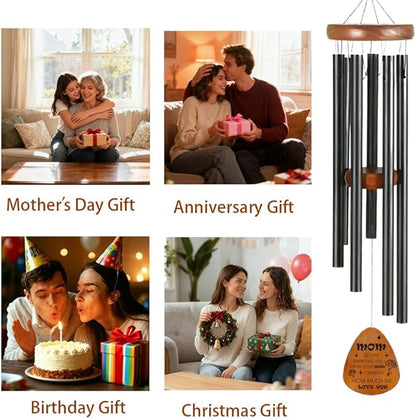 Memorial Wind Chimes for Outdoor, Mother Theme Metal Windchime with Carnation & Butterfly Design, Sympathy Gift, Garden Patio Decor