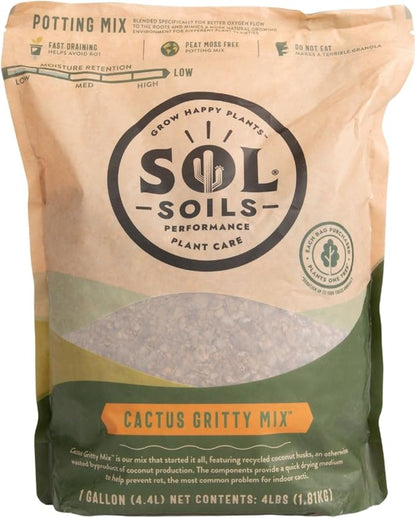 Sol Soils Gritty Cactus Soil Potting Mix - Fast Draining and Peat Moss Free with Coconut Husk Chips, Granite, Calcined Clay & Pumice for Indoor and Outdoor Plants - 1 Gallon