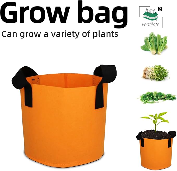 Grow Bags,Growing Pot Bags Garden Grow Bag Indoor Outdoor Fabric Aeration Plant Pot Container Flower Vegetable Pouch (Light Orange,2 Gallon)