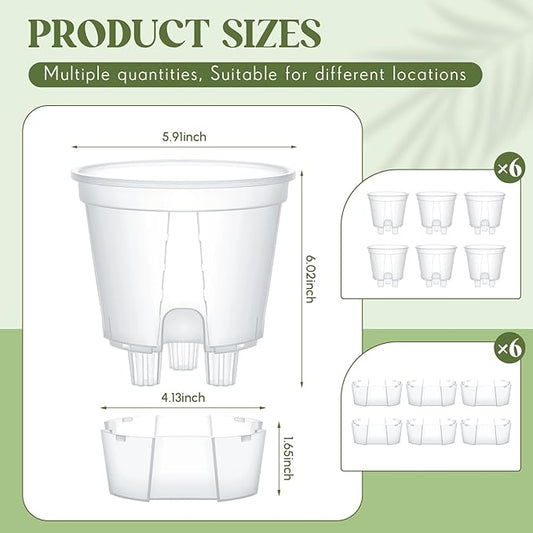 Self Watering Pots for Indoor Plants with Deep Reservoir and High Drainage Holes for Outdoor Plants and Flowers, Bare Root Planter(5.91'',Clear,6 Pcs)
