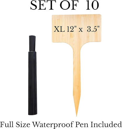 10-Pack 12" Extra-Tall Bamboo Garden Markers – Large Plant Labels for Herbs, Flowers & Vegetables – Easy-Read Full-Size Tags – Great Gift for Gardeners