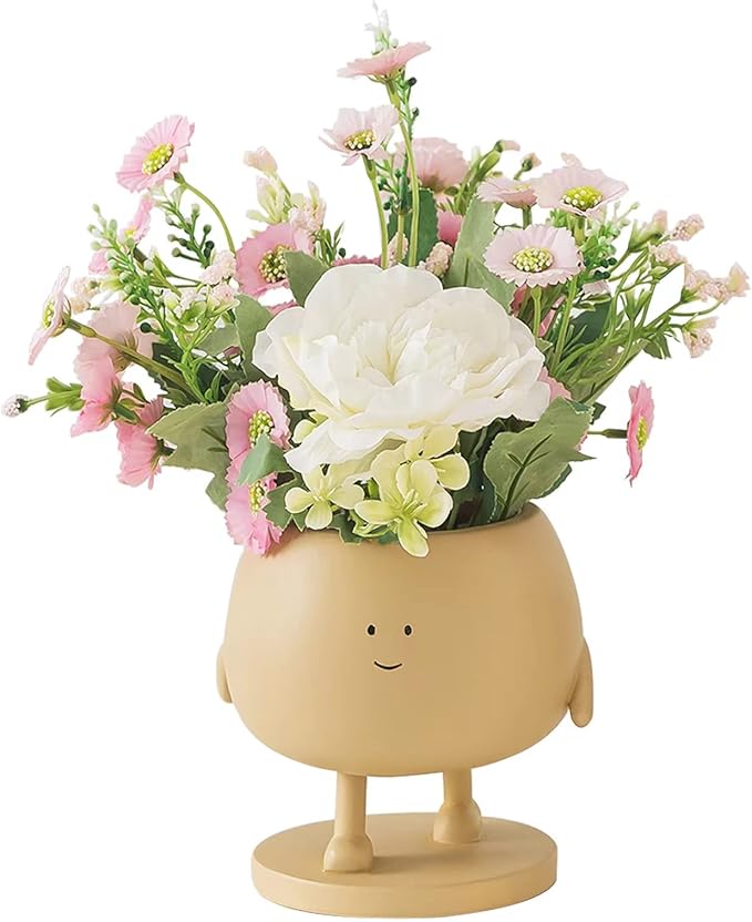 Face Plant Pots, Succulent Pots, 4.9 Inch Head Planters for Indoor, Cute Resin Flower Pot with Drainage Hole, Unique Cactus Planter, Small Planter Pots for Mini Plant (1 Pack)