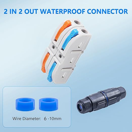 5PCS IP68 Waterproof Junction Box, Outdoor 2 Way Electrical Cable Connector, Replaceable Lever Wire Connectors for AWG 28-12, Quick Screwless Installation