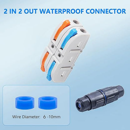 3PCS IP68 Waterproof Electrical Cable Connector, Outdoor 2 Way Junction Box, Waterproof Wire Connectors with Replaceable Lever Wire Connectors for AWG 28-12, Quick Screwless Installation