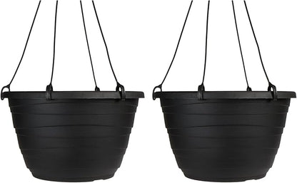 The HC Companies 13 Inch Wrapt Hanging Planters, Lightweight UV-Resistant Plastic Hanging Planters for Indoor & Outdoor Plants, 2-Pack Hanging Flower Pots for Garden, Patio & Home Decor, Black