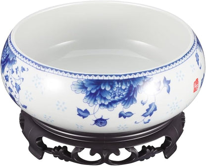 YARNOW Lotus Bowl Planter with Stand - Non Hole Ceramic Bonsai Pot for Water Lily, Succulents, and Small Plants, 7 x 6.3 x 4 Inch