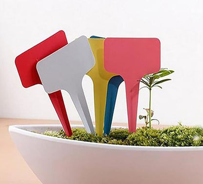 Set of 100 Assorted Colour T-type Seed Nursery Plant Label - 4 x 2-1/3 Inch Waterproof Plastic Reusable Gardening Marker Seeds Identifier Garden Stakes Gardening Tags