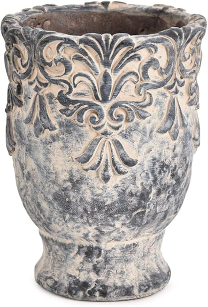 Sungmor 6.3 Inch Cement Plant Pot for Plants, Succulent Planter with Embossed Design, Vintage Concrete Flowerpots with Drainage Hole, Decorative Orchid Houseplant Pot Indoor Outdoor Plant Container