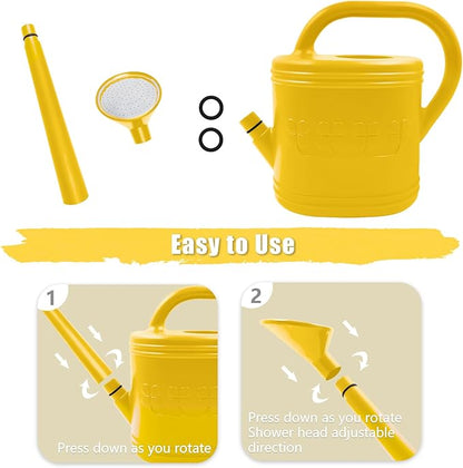 2 Gallon Watering Can, Outdoor Watering Can for Plants, Garden Water Can with Removable Long Spout and Stainless Steel Sprinkler Head, Large Water Can for Greenhouse (Yellow, 2 Gallon)