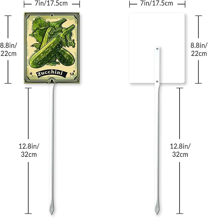 Uptell Vegetable Garden Zucchini Yard Sign Label With Stake Plant Markers For Outdoor Plants Waterproof 7x8.8inch Nursery Garden Outdoor Sign