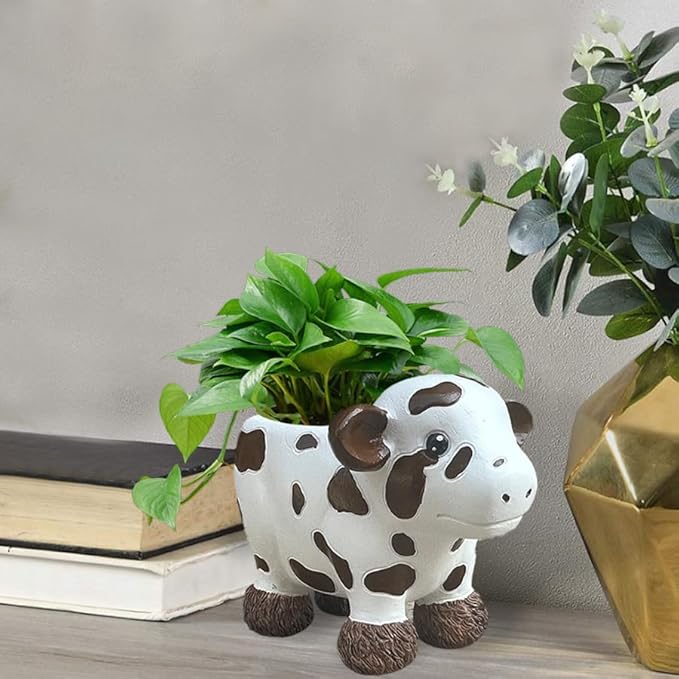 HVEST Cow Planter Pot, Cute Animal Succulent Planter, Resin Flowerpot Small Plant Pots for Indoor Home Office Desktop Decoration