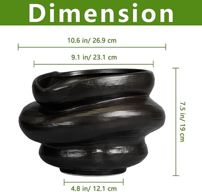 Ceramic Pots for Plants 10.6 Inch - Bonsai Flower Pots for Indoor Plants with Drainage Hole, Decorative Outdoor Pot for Plant, Gift for Men Women, Black