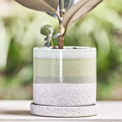 CHIVE ‘Minute’ Ceramic Planter Pot — Cute 5” Colorful Succulent Pots for Indoor & Outdoor House Plants — Beautiful Modern Farmhouse Kitchen Decor — Green Cement