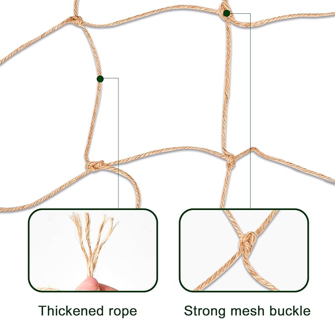 Jute Trellis Netting - Jute Netting for Garden, Heavy Duty Plant Support Netting for Climbing Plants, Cucumber, Vine, Fruits & Vegetables, Climbing Vining Plants (3.3 Ft X 6.6 Ft, 3.9 Inch Squares)