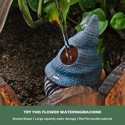 4 Pack Terracotta Watering Spikes, Vacation Self-Watering Planters Devices - Continuous Moisture with Slow Release Watering System - Perfect for Indoor Outdoor Plants (Gnome)