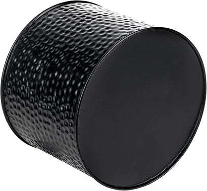 MyGift 8 and 10 Inch Modern Matte Black Metal Planter Pots with Pebbled Texture, Hammered Plant Containers with Matte Black Wire Stands, 2 Piece Set - Handcrafted in India